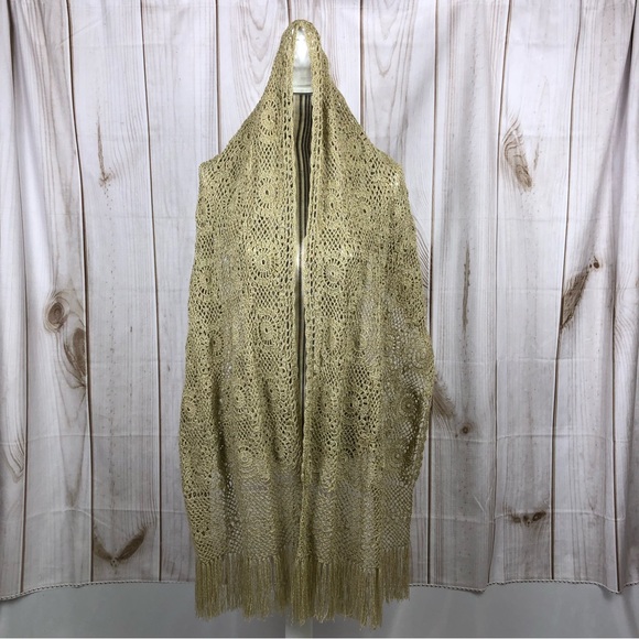 Crocheted / Knit Scarf Shawl with Fringe - Picture 2 of 4